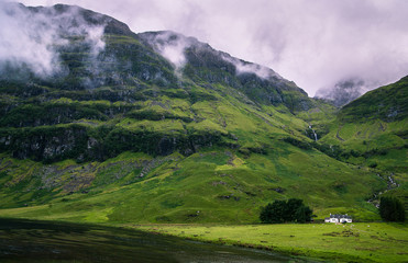 Fototapeta na wymiar Scottish landscape in dreamy rainy weather