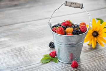 Mixed berries in small bucket