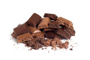 A slice of pieces of porous black and milk chocolate