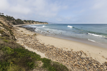 Secluded Dume Cove Beach in Malibu, California.