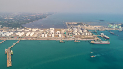 Aerial view Oil refinery .The factory is located in the middle of nature and no emissions. The area...