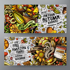 Cartoon cute vector doodles Autumn 2 horizontal banners