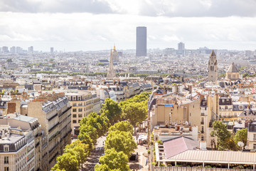 Aerial cityscape view with Montparnasse tower during the sunny day in Paris
