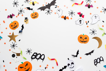 halloween party paper decorations and sweets