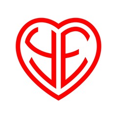 initial letters logo ye red monogram heart love shape