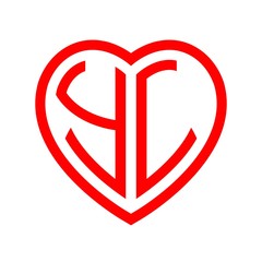 initial letters logo yl red monogram heart love shape