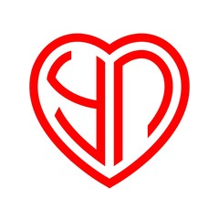 initial letters logo yn red monogram heart love shape