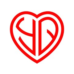 initial letters logo yq red monogram heart love shape