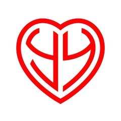initial letters logo yy red monogram heart love shape