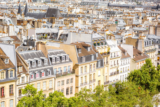 Aerial cityscape view on the beautiful old buildings in Paris