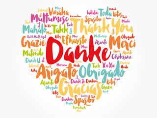 Danke (Thank You in German) Love Heart Word Cloud in different languages, concept background