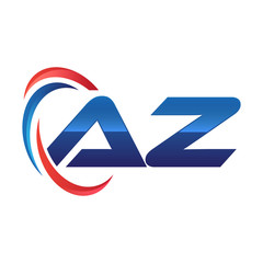 initial letter logo swoosh red blue