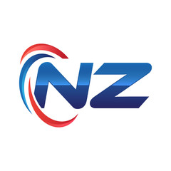 initial letter logo swoosh red blue