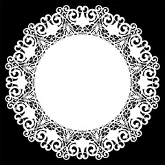 Lace round paper doily, lacy snowflake, greeting element, laser cut  template, doily to decorate the cake,  vector illustrations.