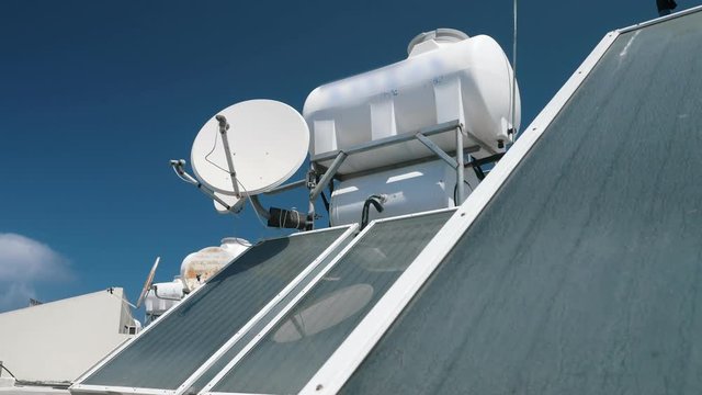 Solar water heaters installed on roof modern house for heating water