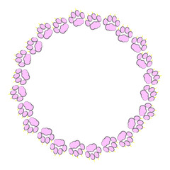 Pink cat paw with claws in ring  on  white background.