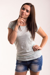 Portrait of a girl in a white T-shirt