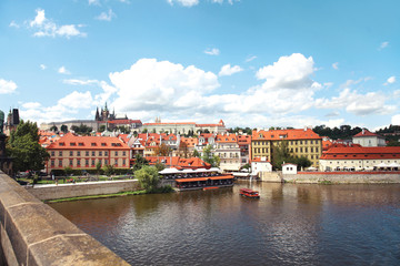 Obraz premium Prague, Czech Republic, view of Prague Castle and Vltava river from the Charles Bridge