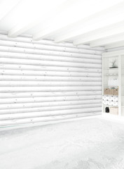 White bedroom minimal style Interior design with wood wall. 3D Rendering. 3D illustration