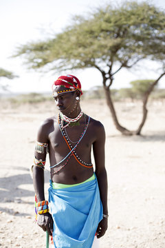 Portrait of Samburu tribesman. Kenya, Africa.