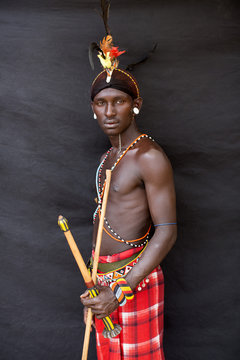 Portrait of Samburu Warrior. Kenya, Africa.