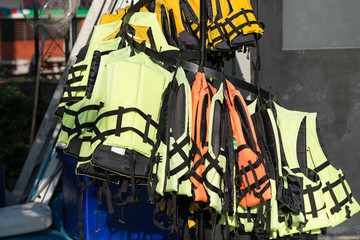 Green Life jackets in the water park.