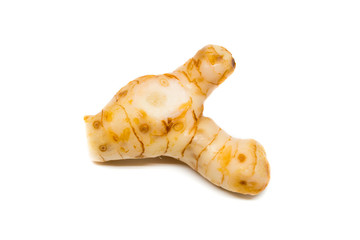 Close up galangal isolated on white background, ingredient for Thai spicy foods