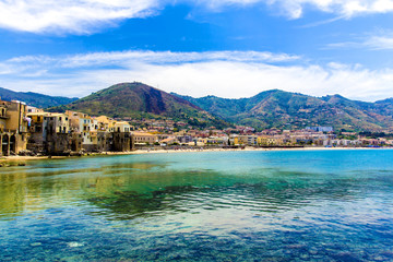 Fototapeta premium View of cefalu, town on the sea in Sicily, Italy