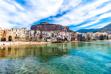 Fototapeta na wymiar View of cefalu, town on the sea in Sicily, Italy