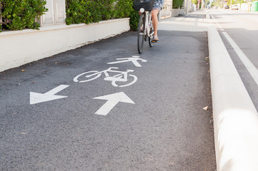 Bicycle road sign and arrow.