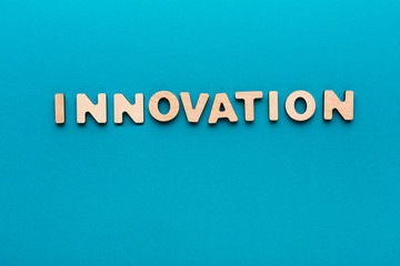 Word Innovation on blue background