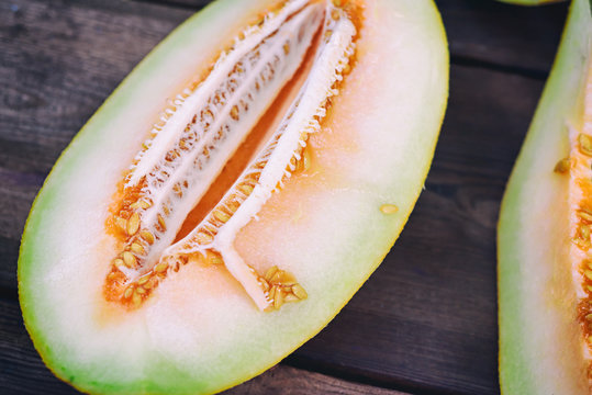 half melon with seeds,