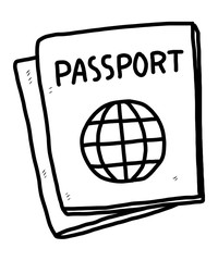 passport book / cartoon vector and illustration, black and white, hand drawn, sketch style, isolated on white background.
