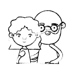 blurred silhouette of half body couple elderly of grandmother with with wavy hair and bald bearded grandfather with glasses