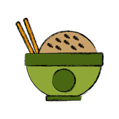 traditional bowl of rice with chopsticks vector illustration