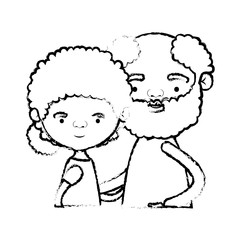 blurred silhouette of half body couple elderly of grandmother with curly hair with grandfather with beard