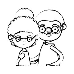 blurred silhouette of half body couple elderly of grandmother with curly bun hair with grandfather with beard and glasses