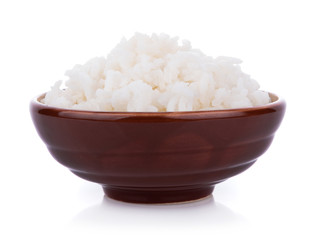Rice in a bowl on a white background
