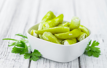 Pimientos (filled with cream cheese) (selective focus, close-up shot)