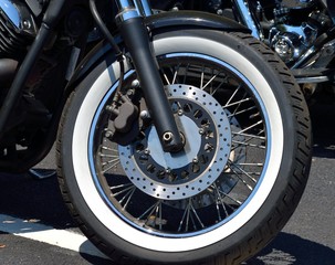 Motorcycle white wall tire and brake background