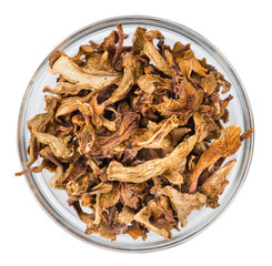 Fresh made Dried Chanterelles over white