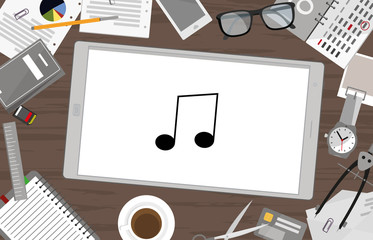 Schreibtisch mit Tablet - Musik Note