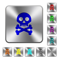 Skull with bones rounded square steel buttons