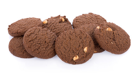 Chocolate chip cookie on white background
