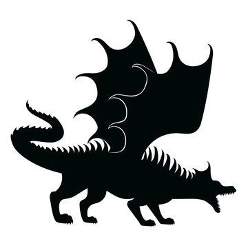 Vector silhouette of dragon with open mouth.