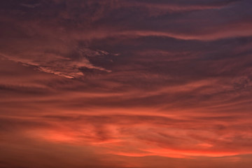 Fiery orange sunset sky. Beautiful dramatic sky.