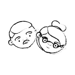 blurred silhouette of face of elderly couple grandfather with moustache and grandmother with glasses and bun hairstyle