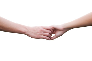 Fototapeta premium support assistance human hands reaching touch together on blurred bokeh tan background for helping concept.isolated with path