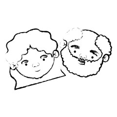 blurred silhouette of face of elderly couple grandmother with curly medium hairstyle and grandfather with beard