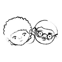 blurred silhouette of face of elderly couple grandmother with curly collected side hairstyle and grandfather with beard and glasses